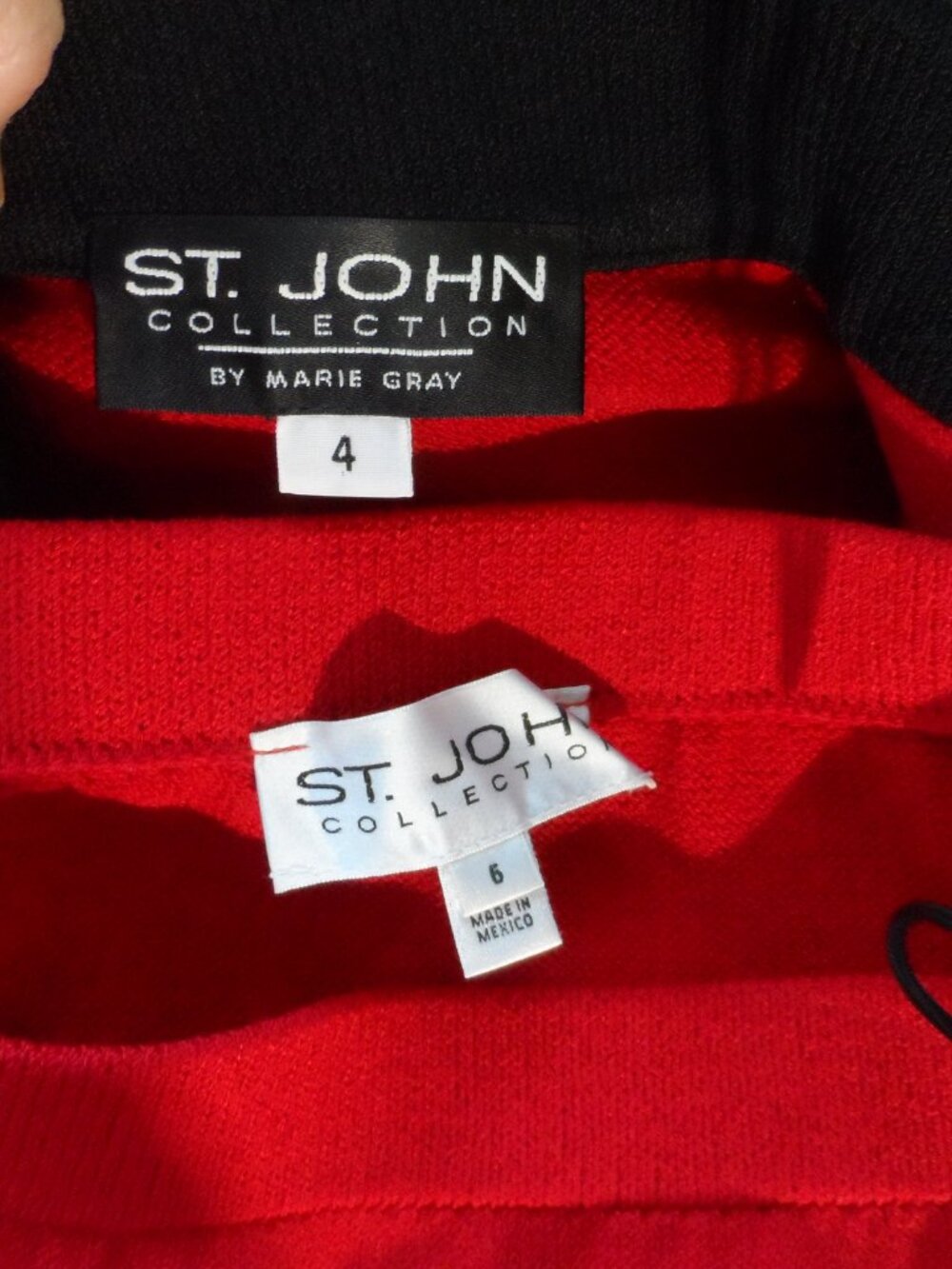New St. John Collection Red Santana Knit Skirt Suit Black Trim Sizes 4/6 - Picture 13 of 16